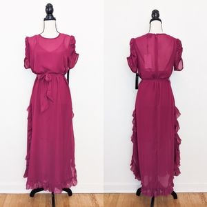 🦋LAST🦋 NWT Goldie London Ruffled Mulberry Maxi Dress, Size Small